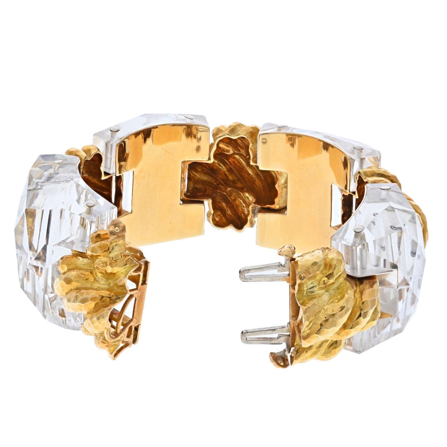 Women's David Webb Platinum & 18k Yellow Gold Rock Crystal Wide Bracelet