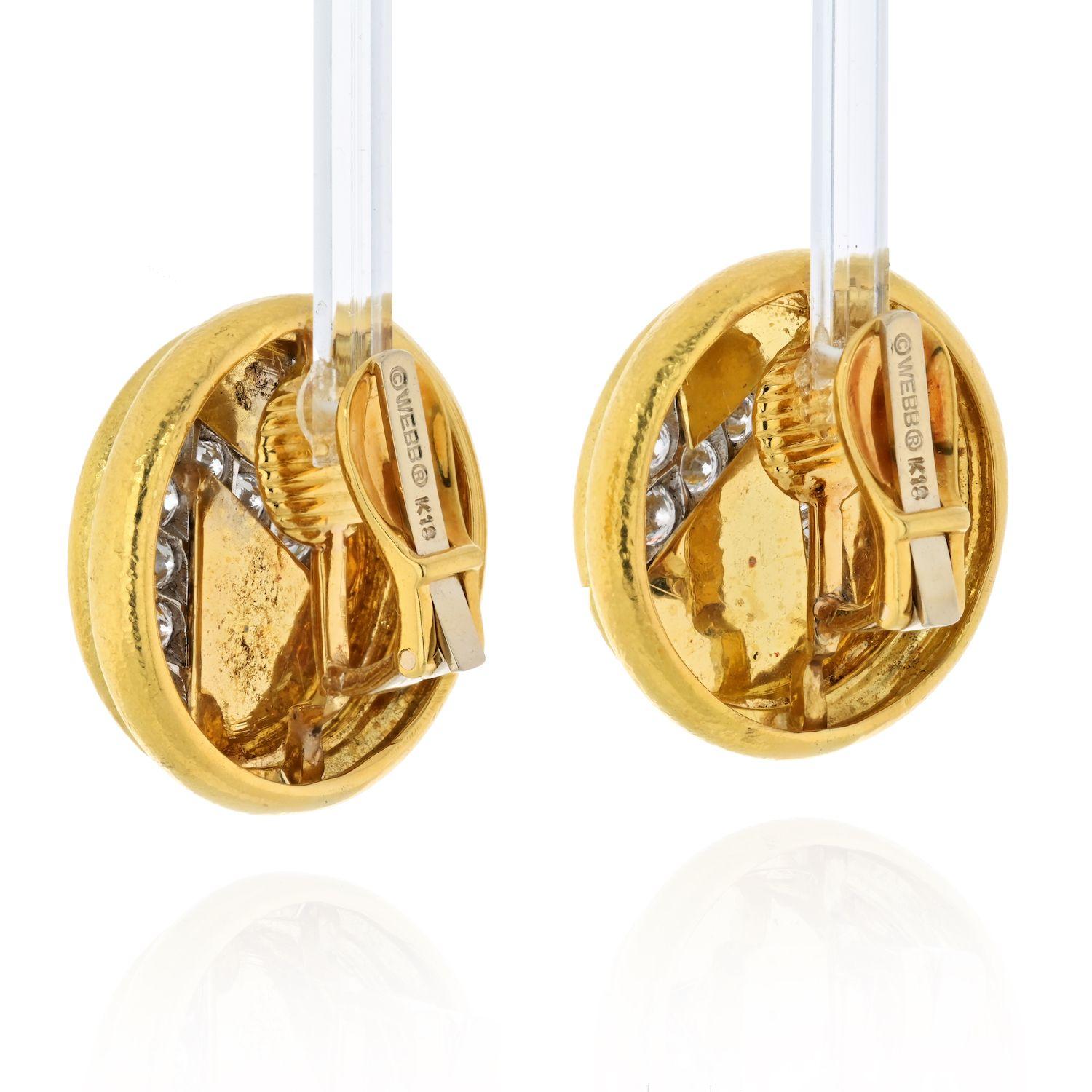 Modern David Webb Platinum & 18K Yellow Gold Round Disks with Diamond Earrings For Sale