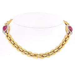 David Webb Platinum & 18k Yellow Gold Ruby and Diamond Link Chain Necklace
