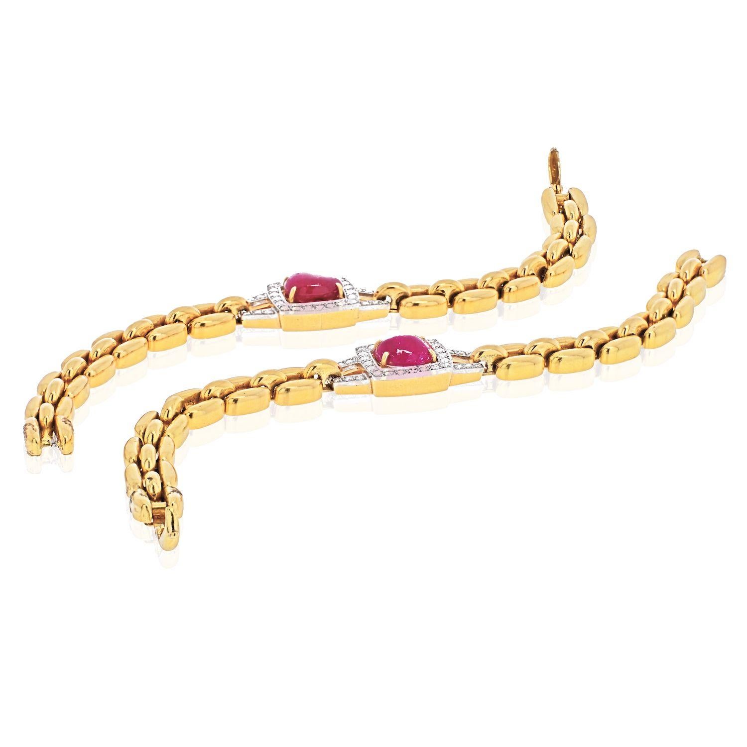 Modern David Webb Platinum & 18k Yellow Gold Ruby and Diamond Link Chain Necklace For Sale