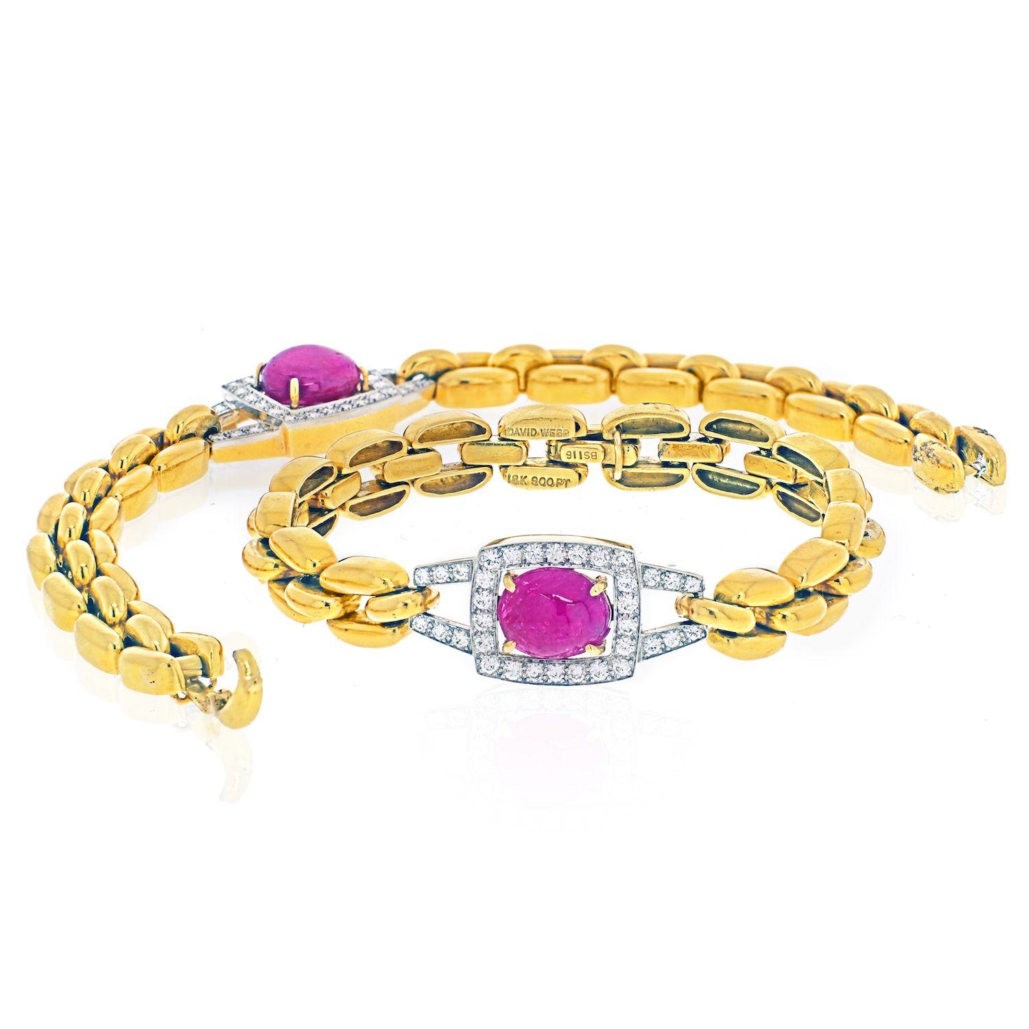 Round Cut David Webb Platinum & 18k Yellow Gold Ruby and Diamond Link Chain Necklace For Sale