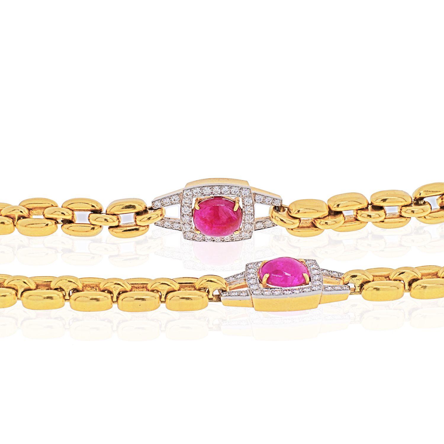 David Webb Platinum & 18k Yellow Gold Ruby and Diamond Link Chain Necklace For Sale 2