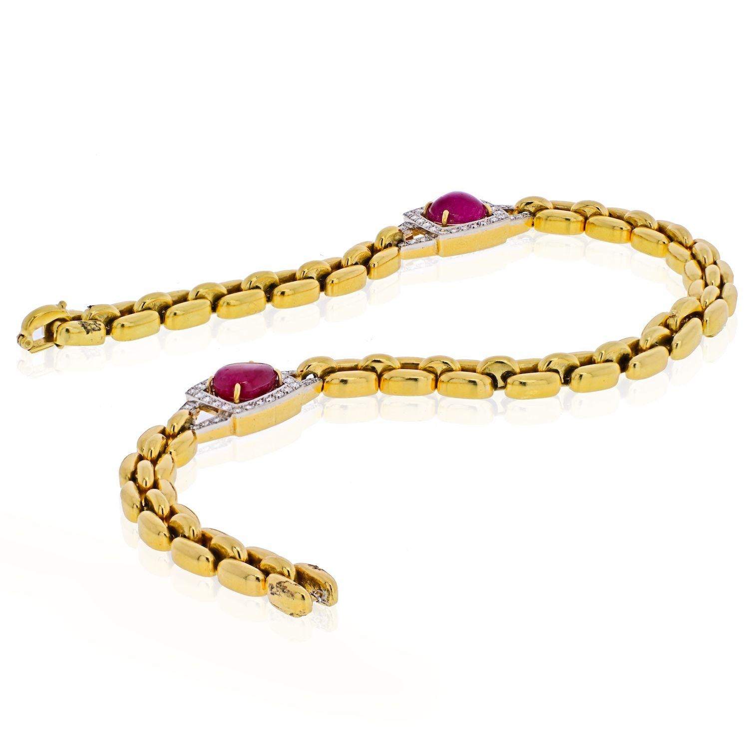 David Webb Platinum & 18k Yellow Gold Ruby and Diamond Link Chain Necklace For Sale 3