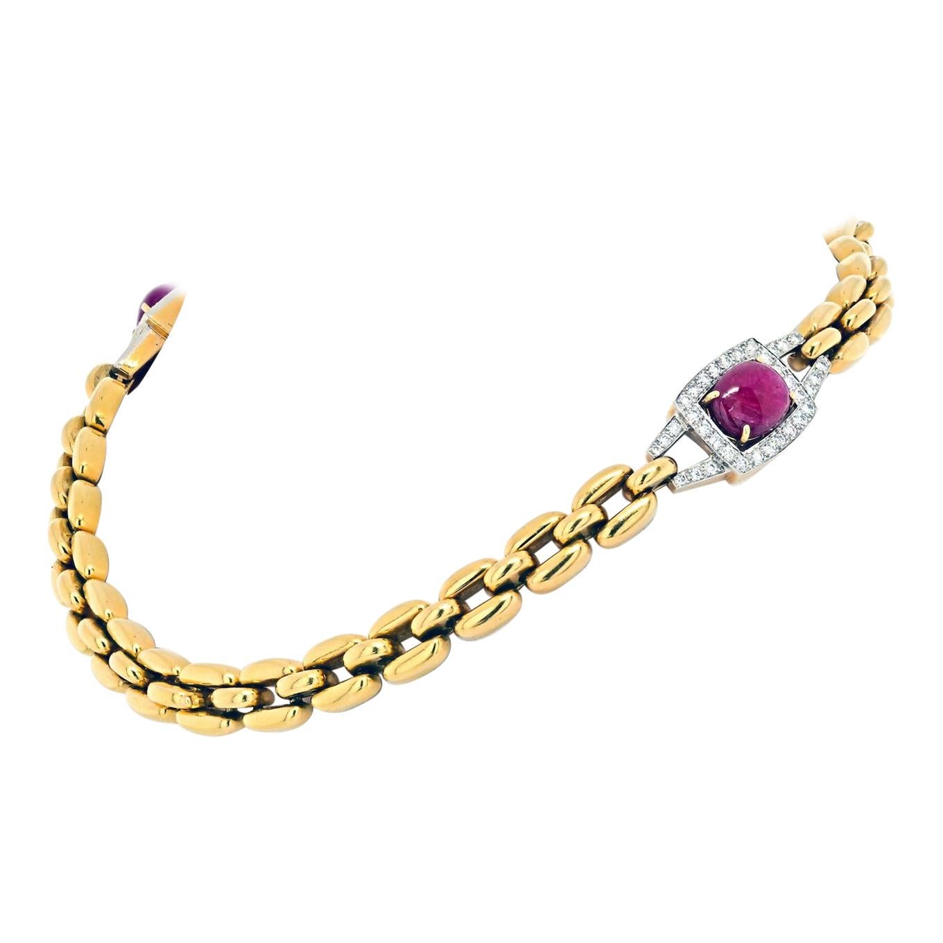 David Webb Platinum & 18k Yellow Gold Ruby and Diamond Link Chain Necklace
