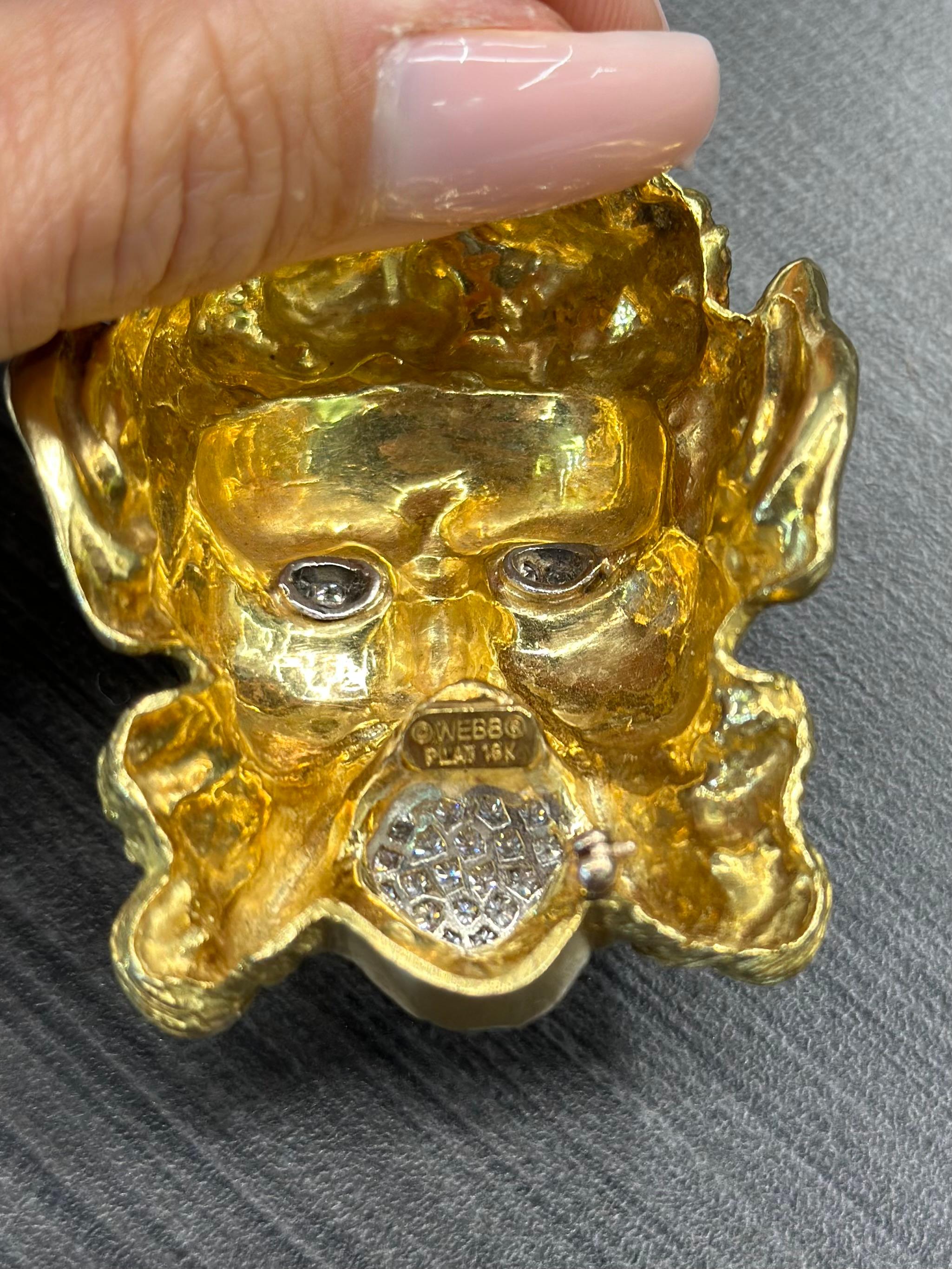 David Webb Platinum & 18K Yellow Gold Satyr Head Brooch In Excellent Condition For Sale In New York, NY