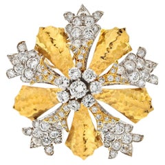 Vintage David Webb Platinum & 18K Yellow Gold Snowflake Syle Diamond Heraldic Brooch