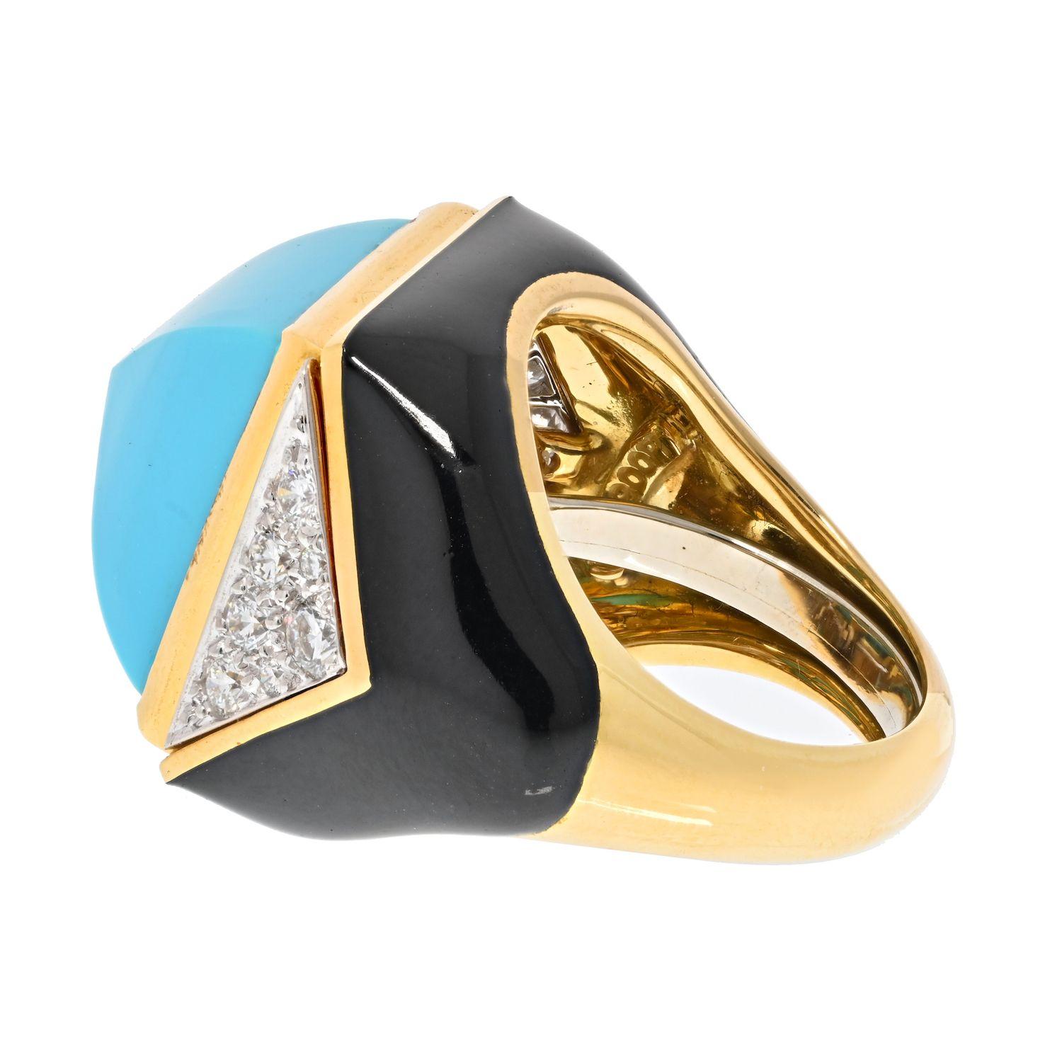 Moderne David Webb, bague Summit en platine et or jaune 18 carats avec turquoise et diamants en vente