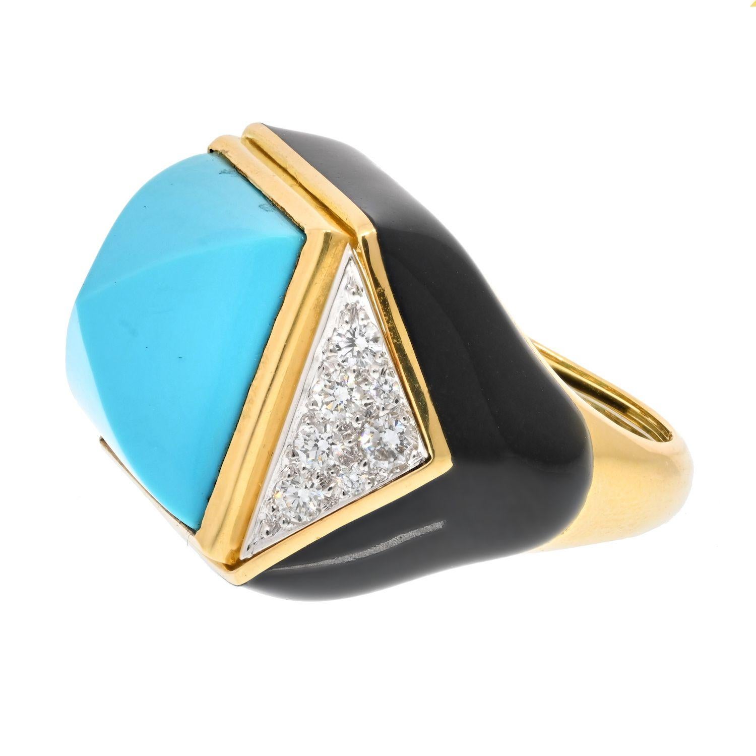 Modern David Webb Platinum & 18K Yellow Gold Summit Turquoise And Diamond Ring For Sale