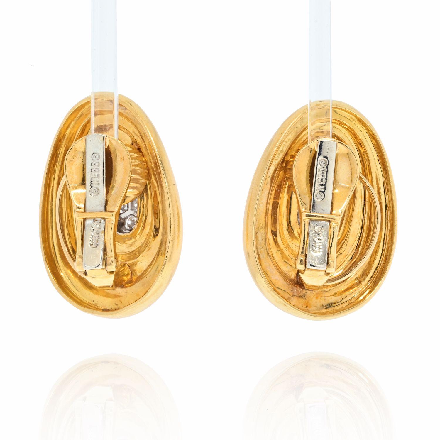 Modern David Webb Platinum & 18K Yellow Gold Textured Gold and Diamond Earrings For Sale