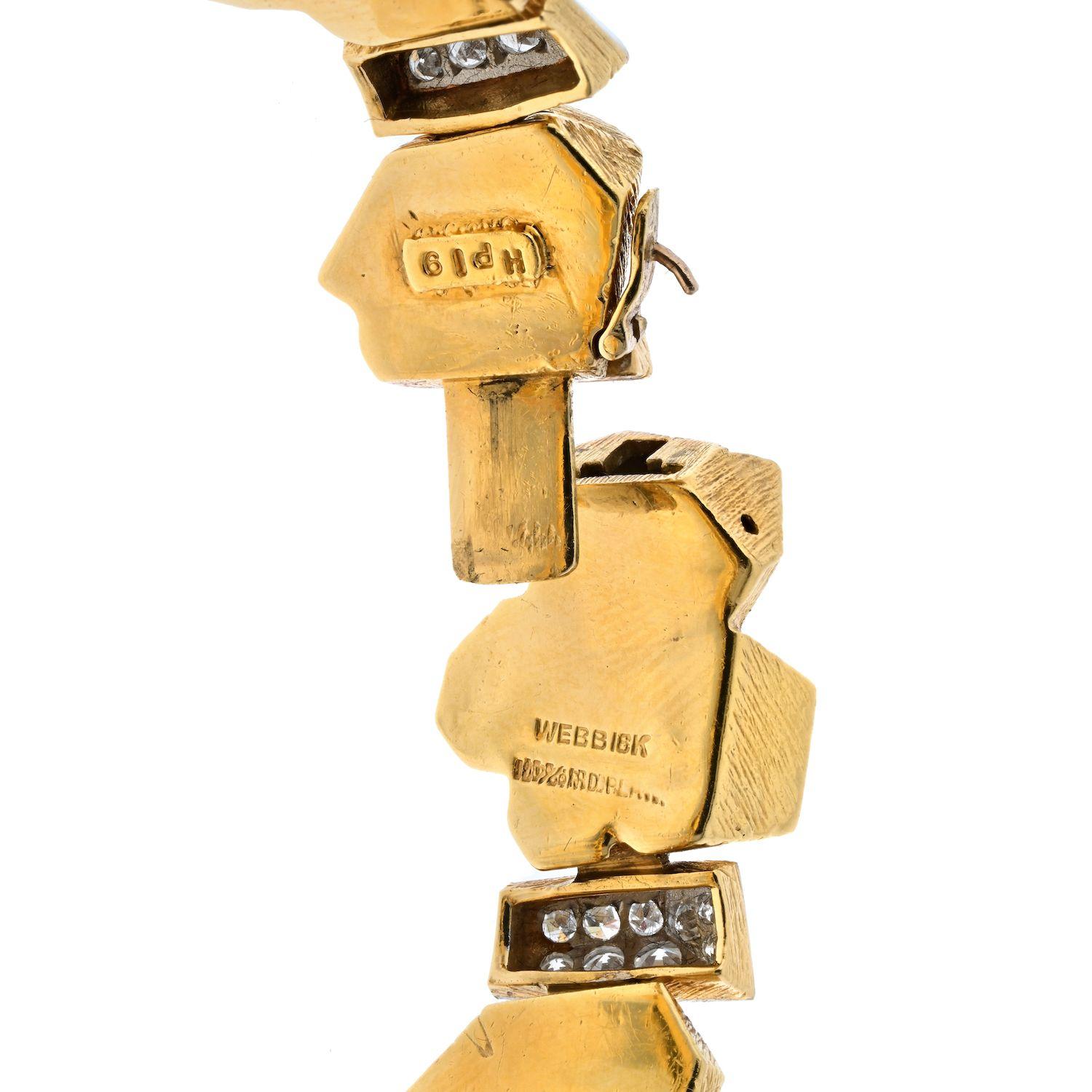 Taille ronde David Webb Bracelet à maillons en platine et or jaune 18 carats avec pépites de diamants texturés en vente