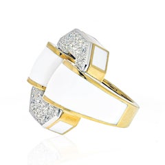 David Webb Platinum & 18k Yellow Gold Tire White Enamel and Diamond Ring