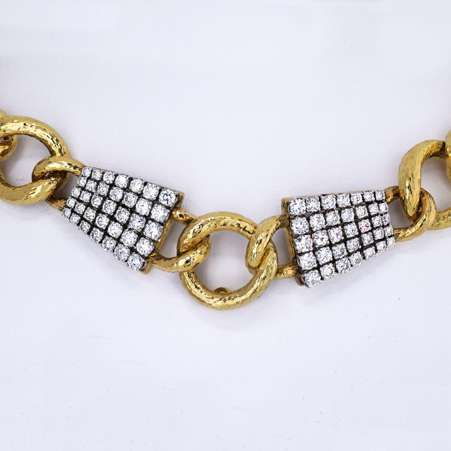 Modern David Webb Platinum & 18k Yellow Gold Twisted Rope Link Diamond Collar Necklace For Sale