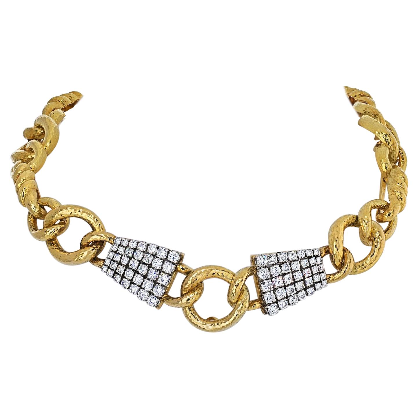 David Webb Platinum & 18k Yellow Gold Twisted Rope Link Diamond Collar Necklace For Sale