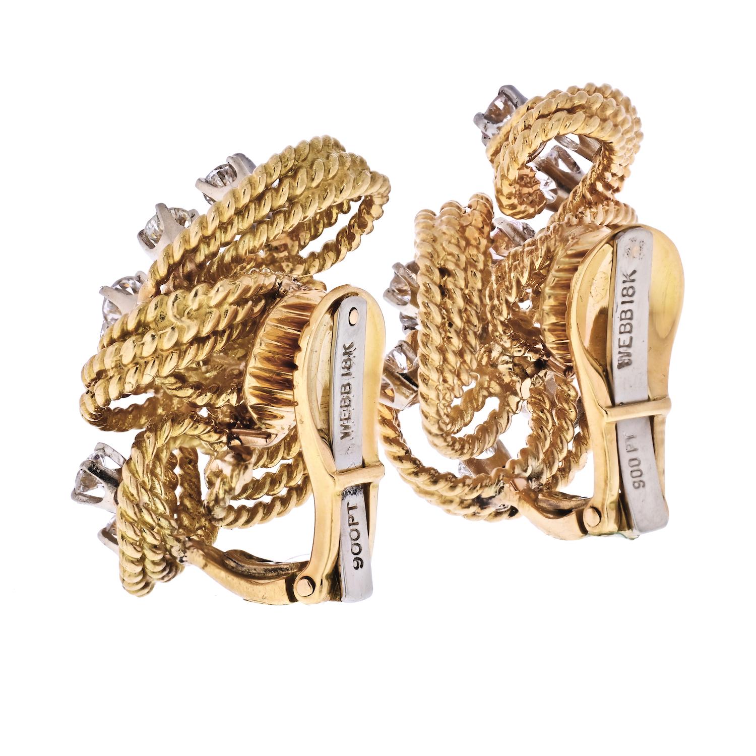 Moderne David Webb Boucles d'oreilles en platine et or jaune 18 carats avec diamants tissés torsadés en vente
