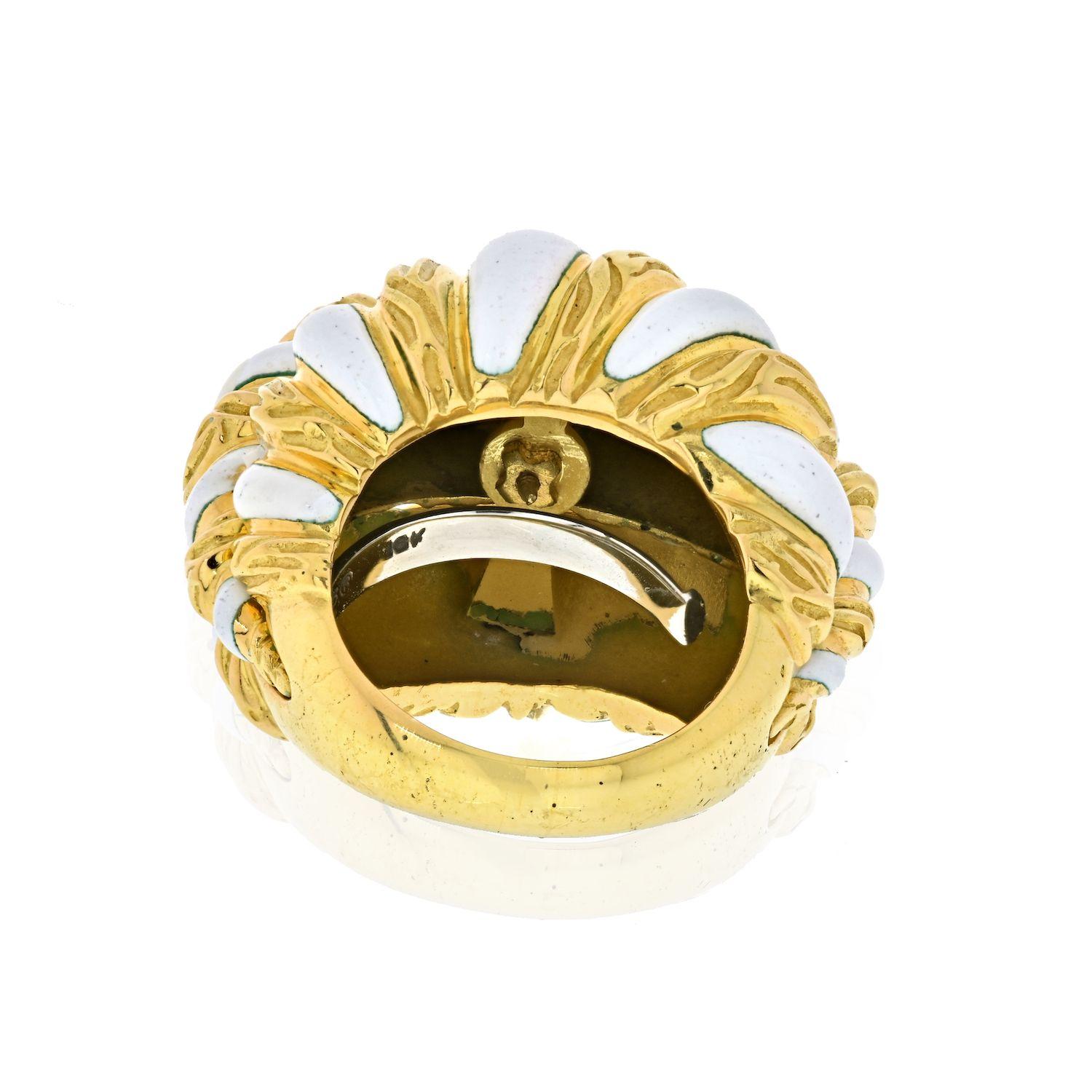 Women's David Webb Platinum & 18K Yellow Gold White Enamel Brushed Gold Ring