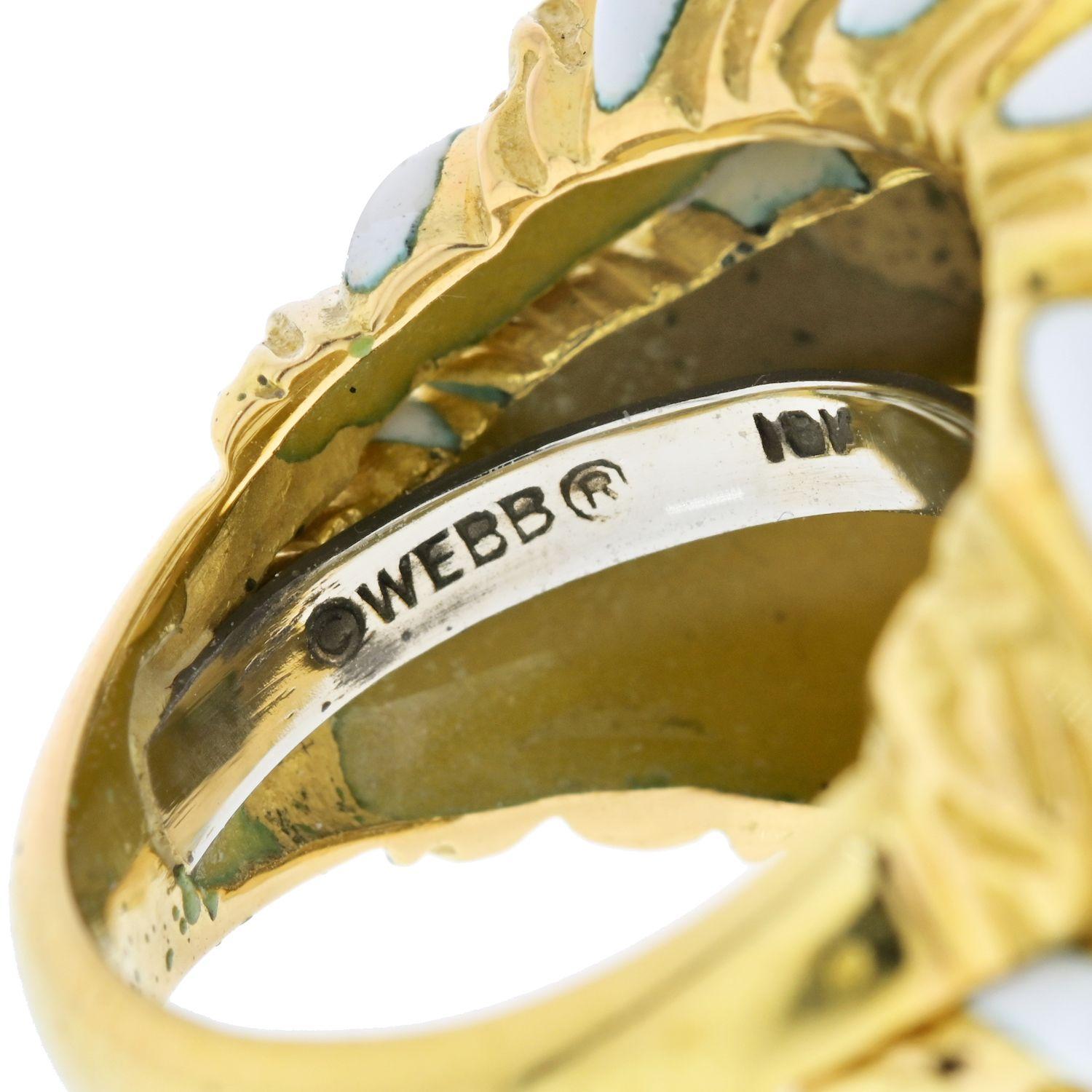 David Webb Platinum & 18K Yellow Gold White Enamel Brushed Gold Ring 1
