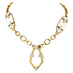 Vintage David Webb Platinum & 18K Yellow Gold White Enamel Geometric Chain Necklace