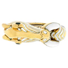 David Webb Platinum & 18K Yellow Gold White Enamel Zebra Animal Ring