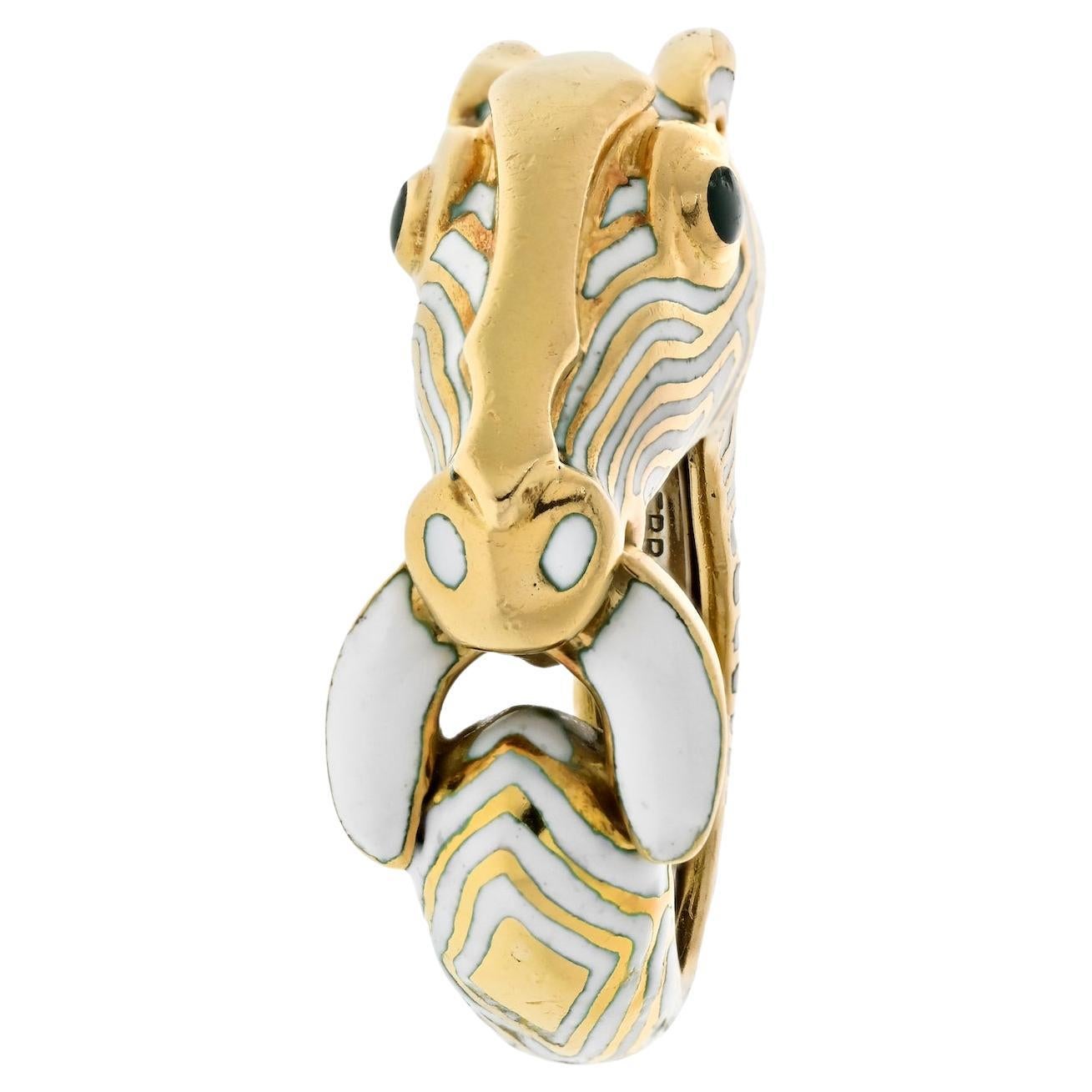 David Webb Platinum & 18K Yellow Gold White Enamel Zebra Animal Ring For Sale