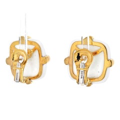 David Webb Platinum & 18K Yellow Gold White Jasper Earrings