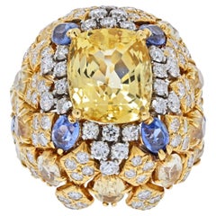David Webb Platinum & 18K Yellow Gold Yellow Sapphire And Diamond Ring
