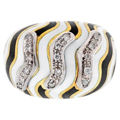 David Webb Platinum & 18K Yellow Gold Zebra Diamond Bombe Ring