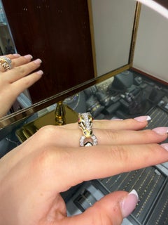David Webb Enamel 18K Yellow Gold Platinum Diamond Zebra Signature Ring