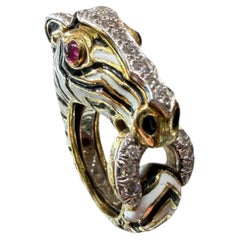 David Webb 18K Gold Zebra Ring, Black & White Enamel, 1.00ct Diamonds