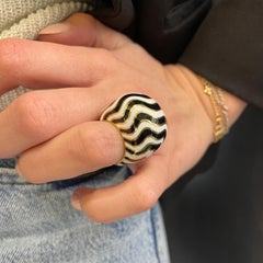 David Webb Platinum & 18K Yellow Gold Zebra Stripe Bombe Ring
