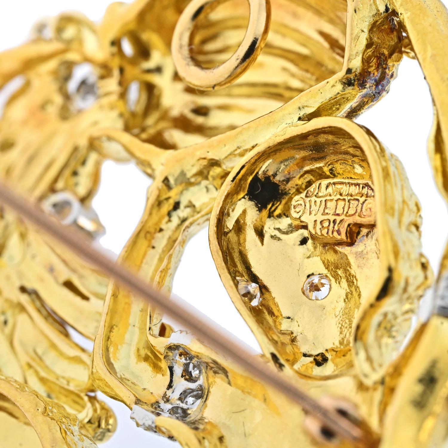 Modern David Webb Platinum & 18K Yellow Gold Zodiac Aquarius Brooch For Sale