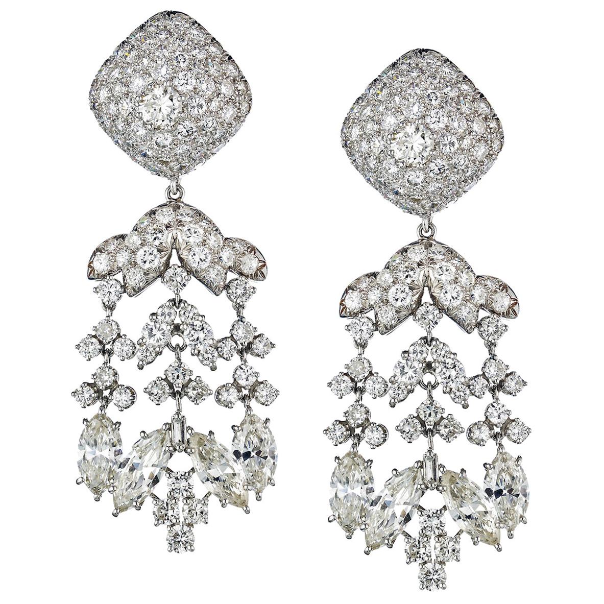 David Webb Platinum 20.17 Carat Chandelier Diamond Earrings For Sale