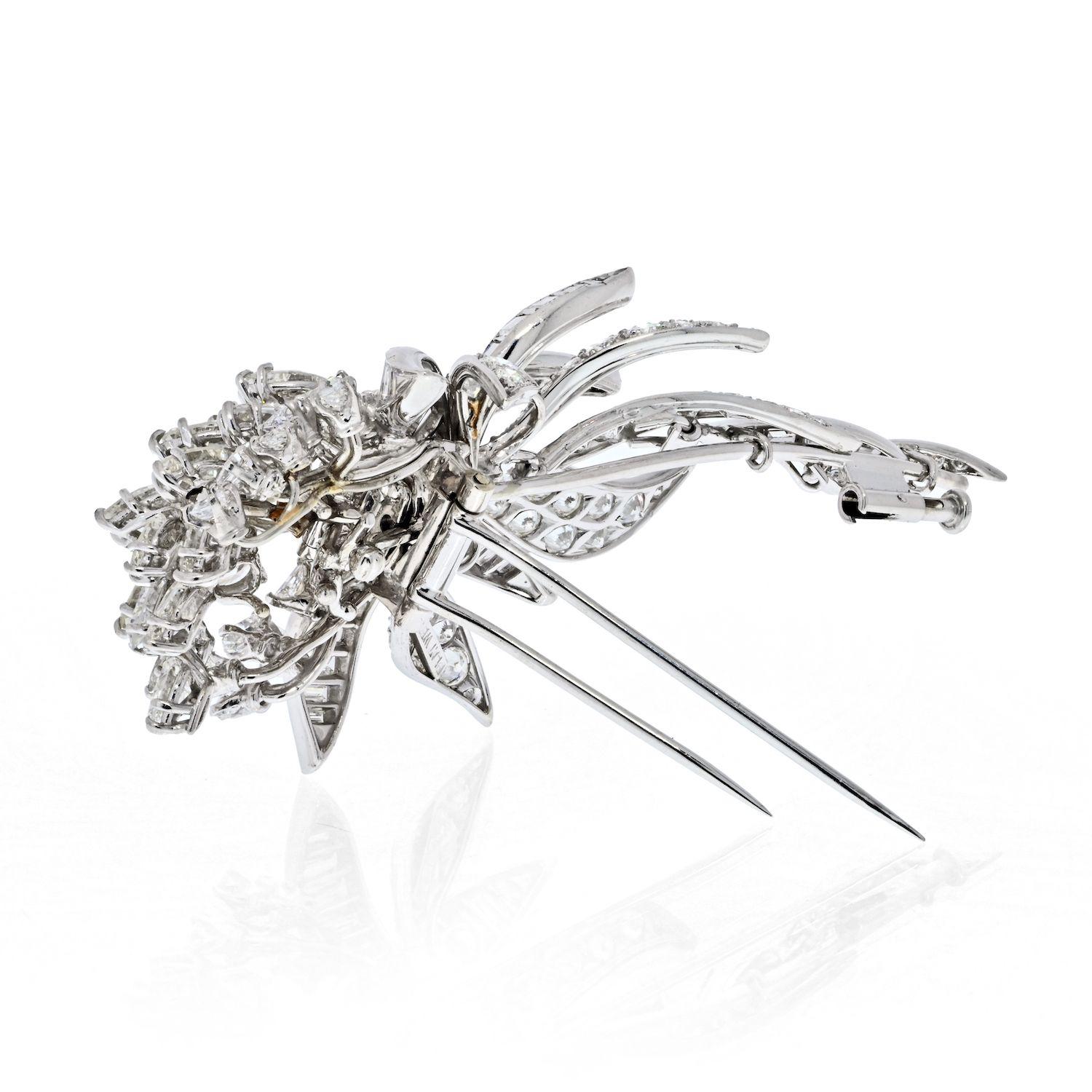 Modern David Webb Platinum 21.00 Carats 1960's Diamond Floral Brooch For Sale