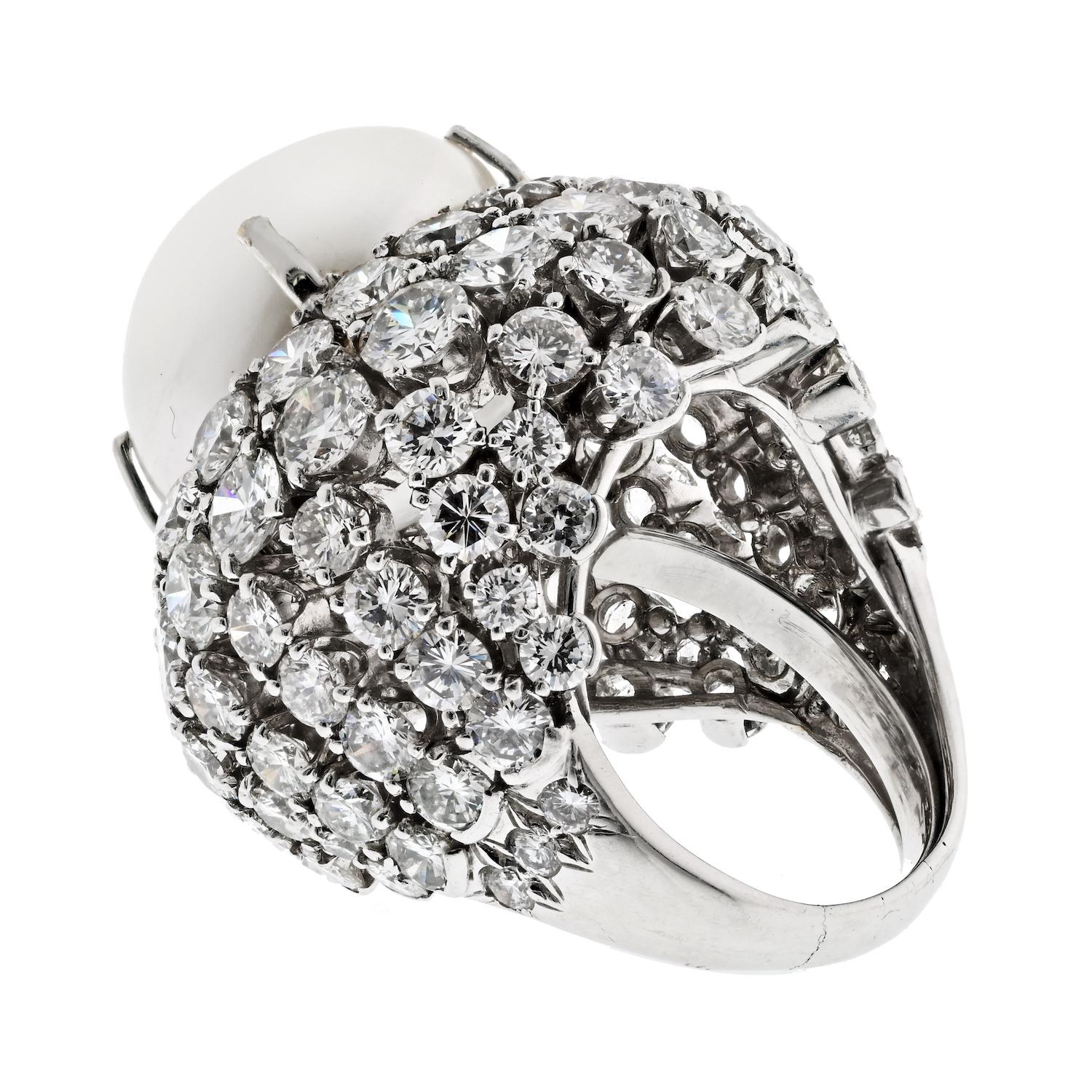 Moderne David David Platinum 21.00cttw Diamond and South Sea Pearl Cocktail Ring (bague de cocktail en platine avec diamant et perle des mers du Sud) en vente