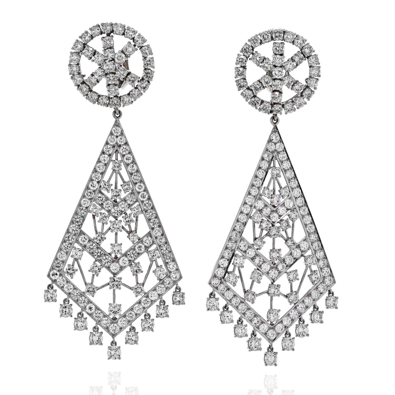 Modern David Webb Platinum 36 Carats Diamond Chandelier Earrings For Sale