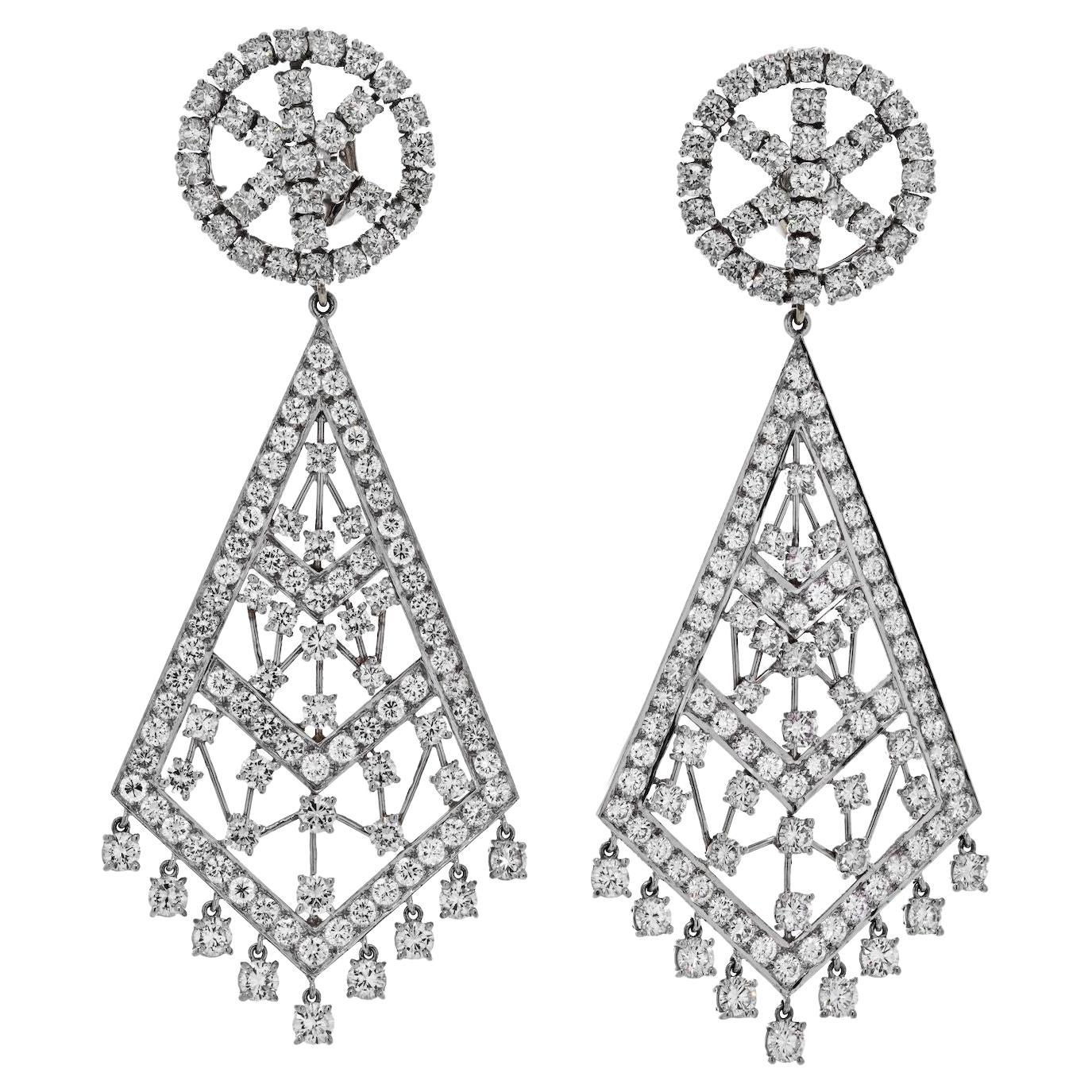 David Webb Platinum 36 Carats Diamond Chandelier Earrings For Sale