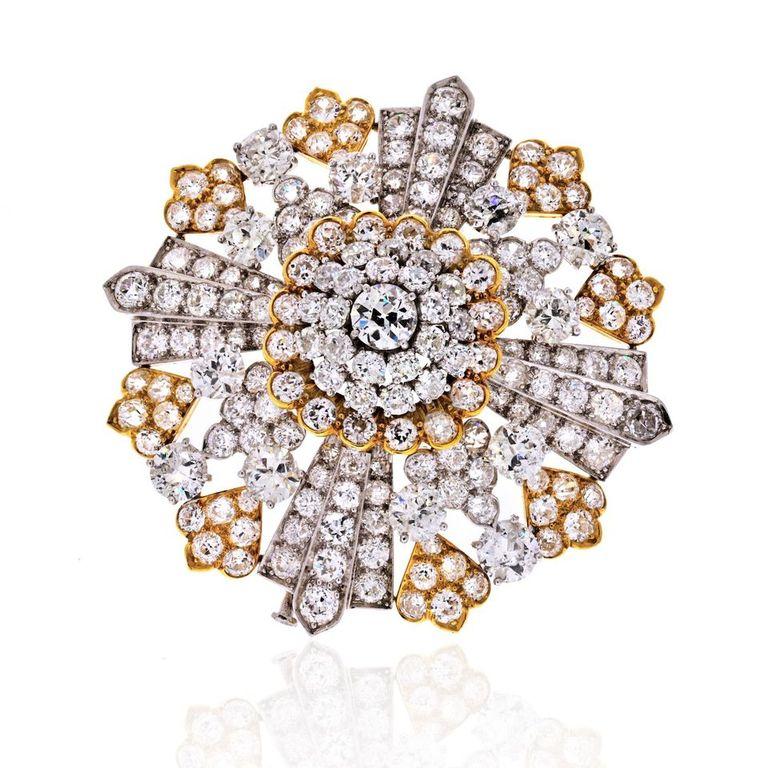 Women's or Men's David Webb Platinum 40.00 Carat Old Cut Diamond Brooch For Sale