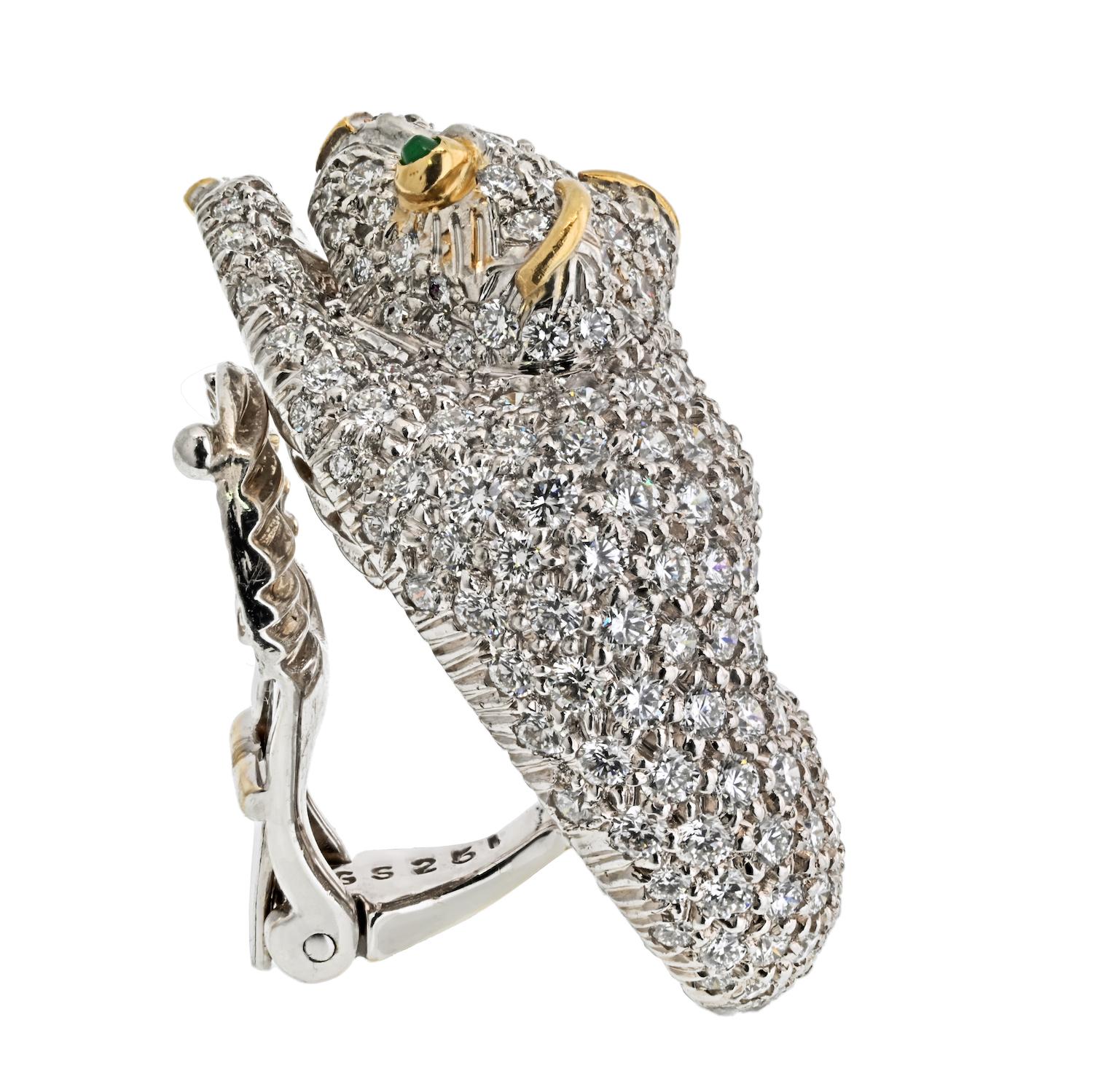 Modern David Webb Platinum 6.50cttw Diamond Panther Animal Earrings For Sale