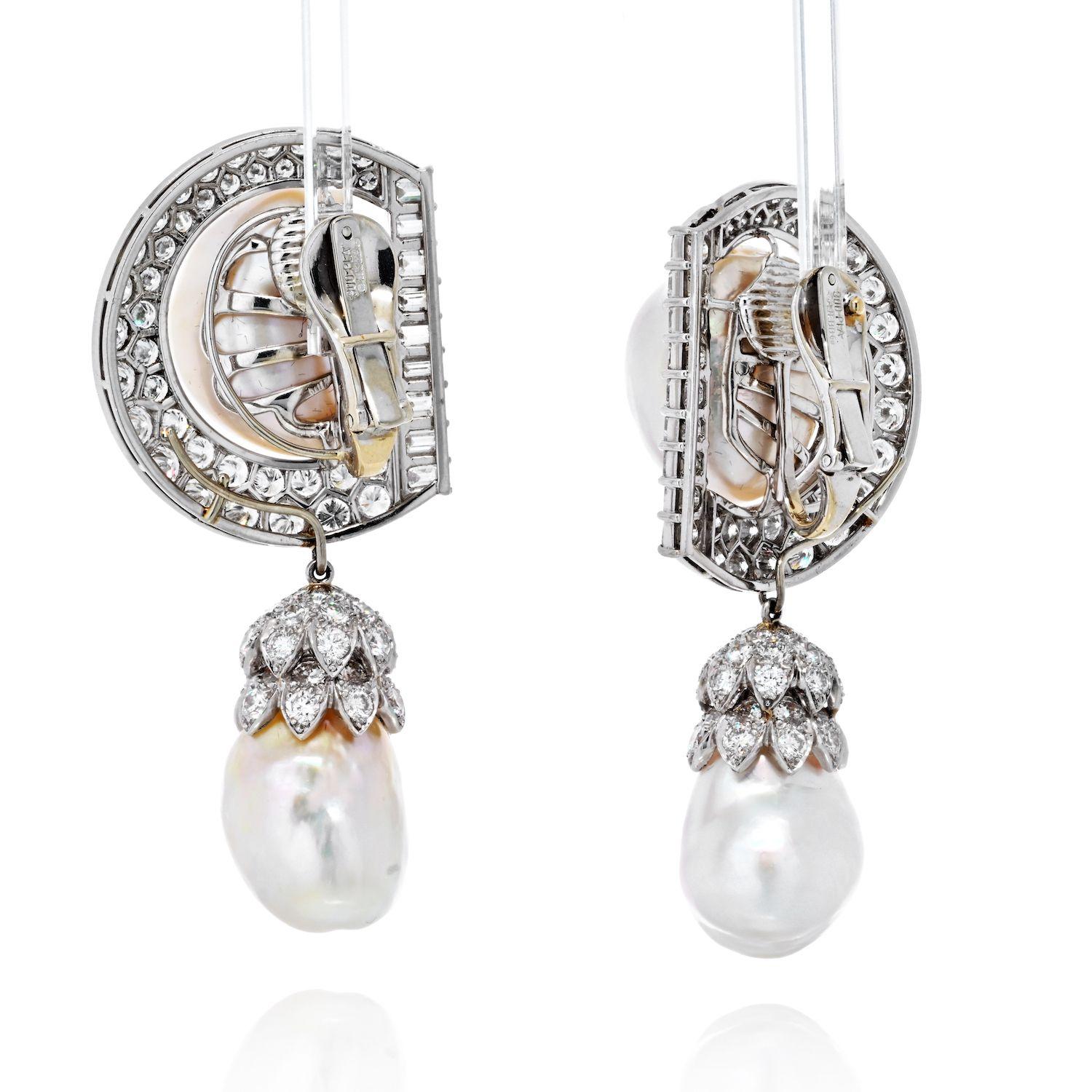 Modern David Webb Platinum 9.92 Cttw Diamond and Pearl Day to Night Earrings For Sale