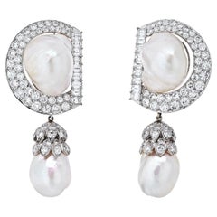 David Webb Platinum 9.92 Cttw Diamond and Pearl Day to Night Earrings