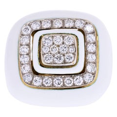 David Webb Platinum and 18 Karat Gold White Enamel Sculptured Diamond Ring