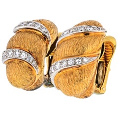 David Webb Platinum and 18 Karat Yellow Gold Diamond Bombe Clip Earrings