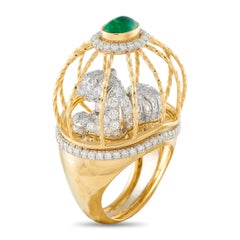 David Webb Platinum and 18K Yellow Gold Diamond & Emerald Cage Ring DW08-041626