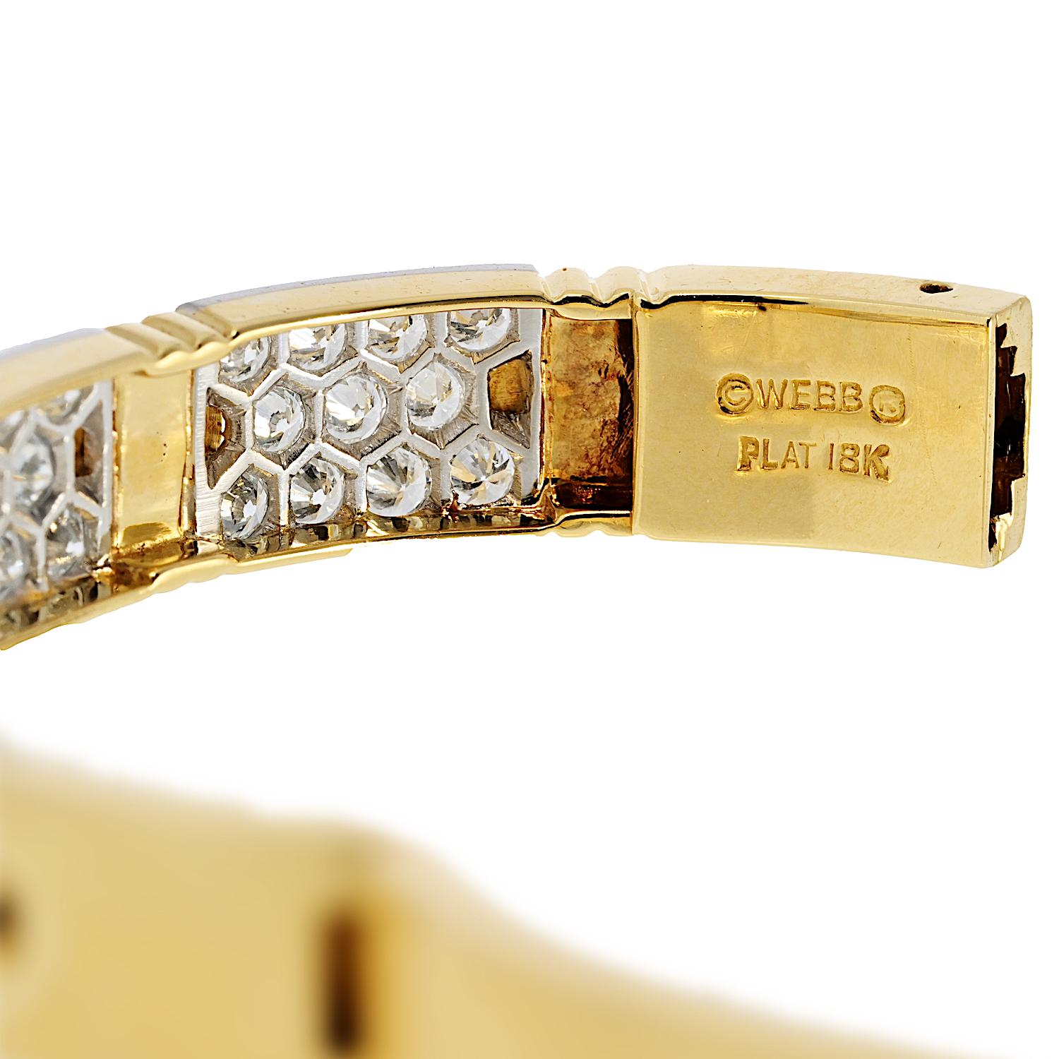 David Webb Pulsera de brazalete con puntadas de diamantes en platino y oro amarillo de 18 quilates en Excelente estado para la venta en New York, NY