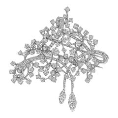 David Webb Platinum and Diamond Twig Brooch