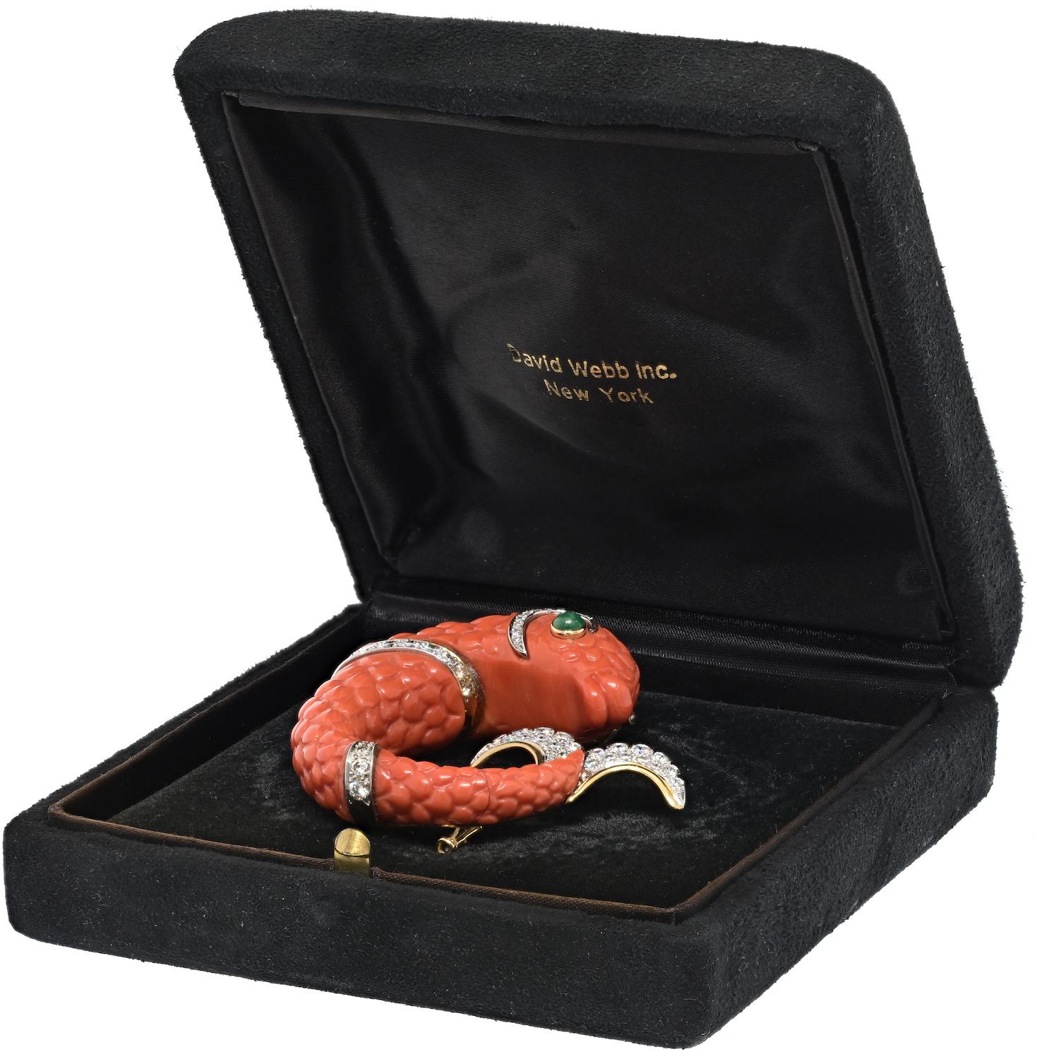 David Webb Platinum Carved Coral Dolphin Clip Brooch For Sale 7