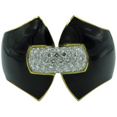 David Webb Platinum, Diamond and Enamel Cuff Bracelet