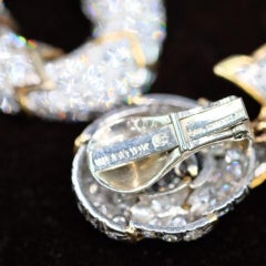 David Webb Platinum Diamond Drop Floral Motif Omega Backing Clip Vintage Earring