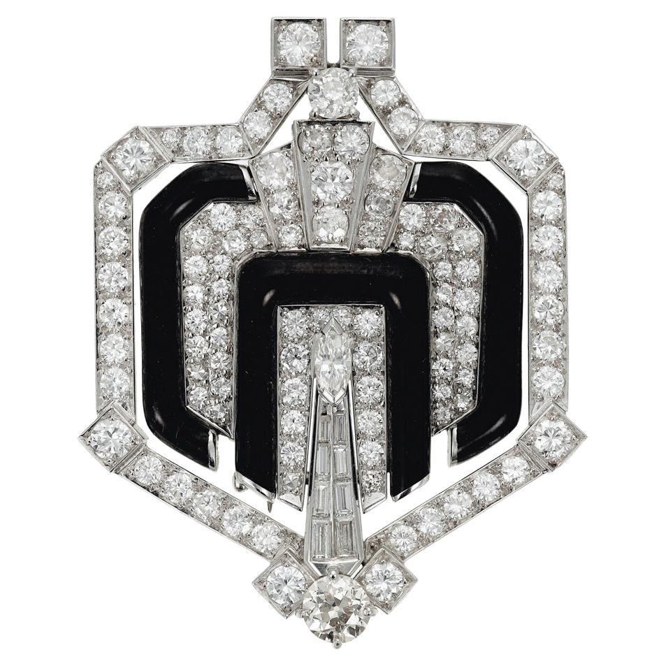 David Webb Platinum Diamond Enamel Brooch For Sale