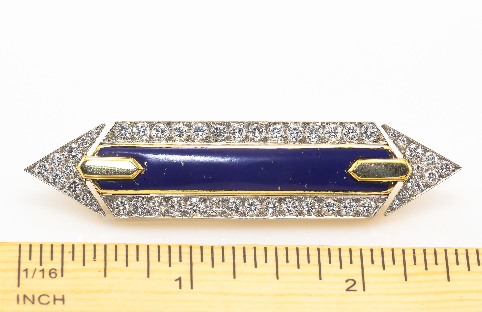 Round Cut David Webb Platinum Diamond Lapis Lazuli Pin Brooch Gold For Sale