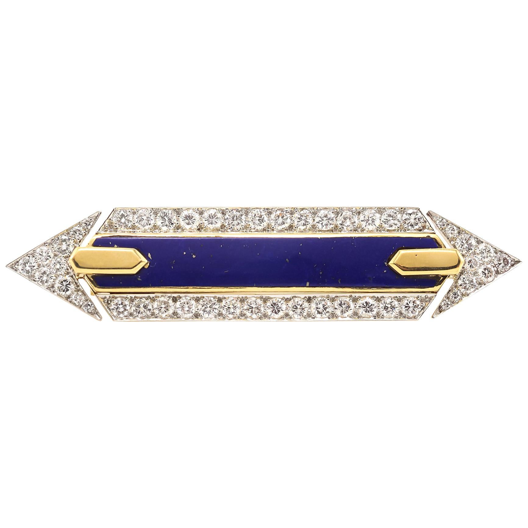 David Webb Platinum Diamond Lapis Lazuli Pin Brooch Gold For Sale